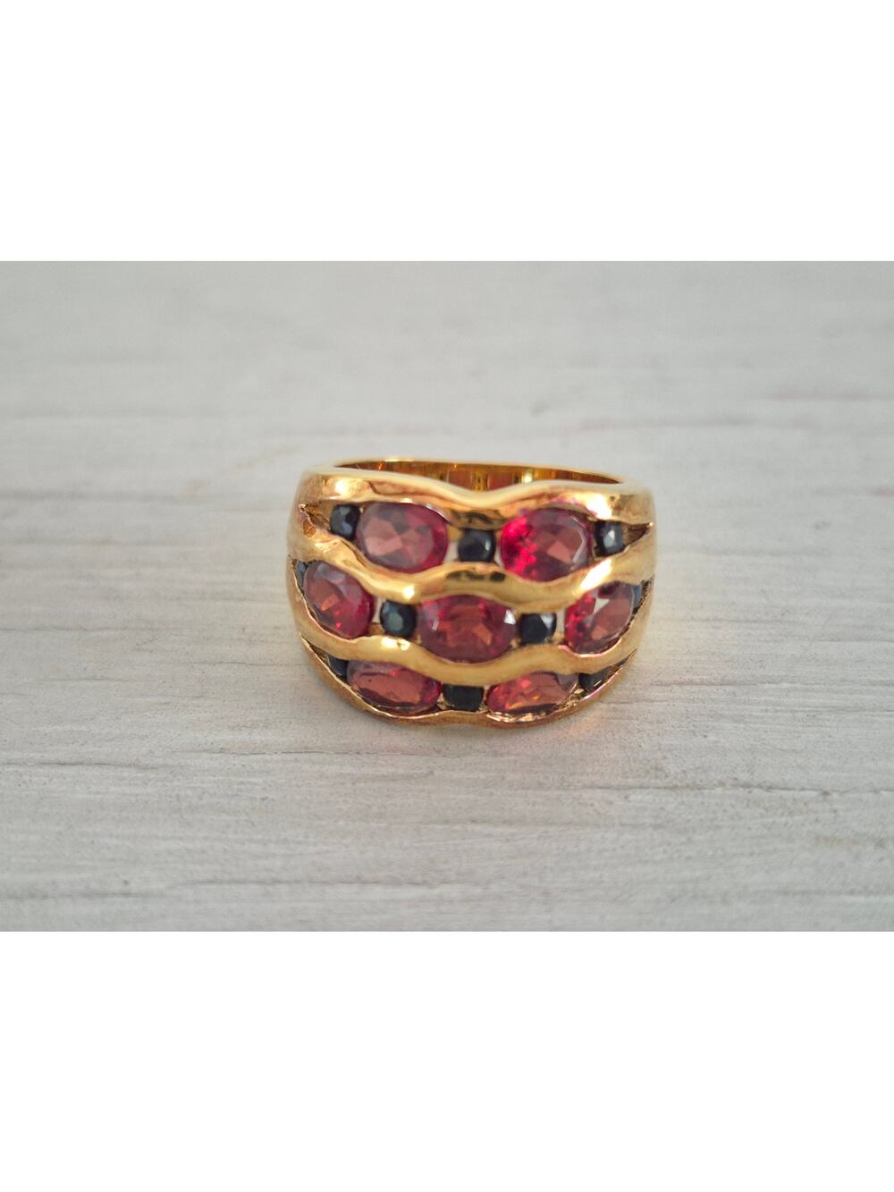 Vintage Gold-tone Red and Blue Stone Dome Ring